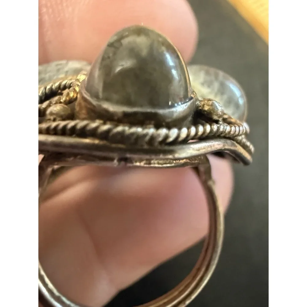Vintage Sterling Silver Labradorite Cluster Ring Size 8 Artisan Statement